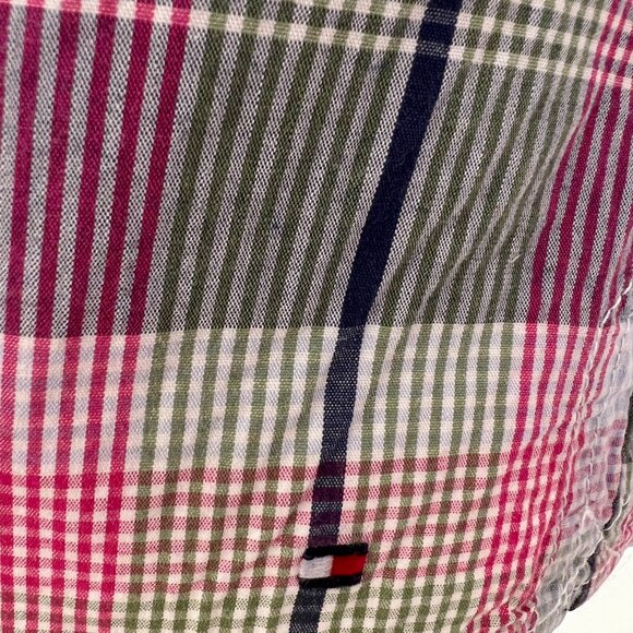 🌈 Tommy Hilfiger Blue Pink & Green Plaid/Stripe Cotton Button-Down Versatile XL - Picture 4 of 10
